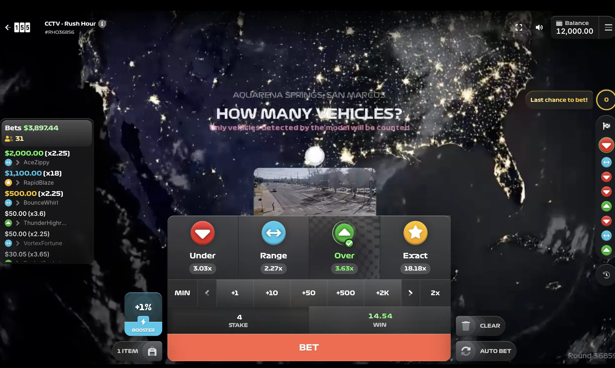 CCTV Rush Hour night session showing live betting interface